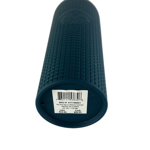 Starbucks 2023 Dark Teal Grid Soft Touch Venti 24oz Cold Cup EUC w/Original Tag - Picture 6 of 6